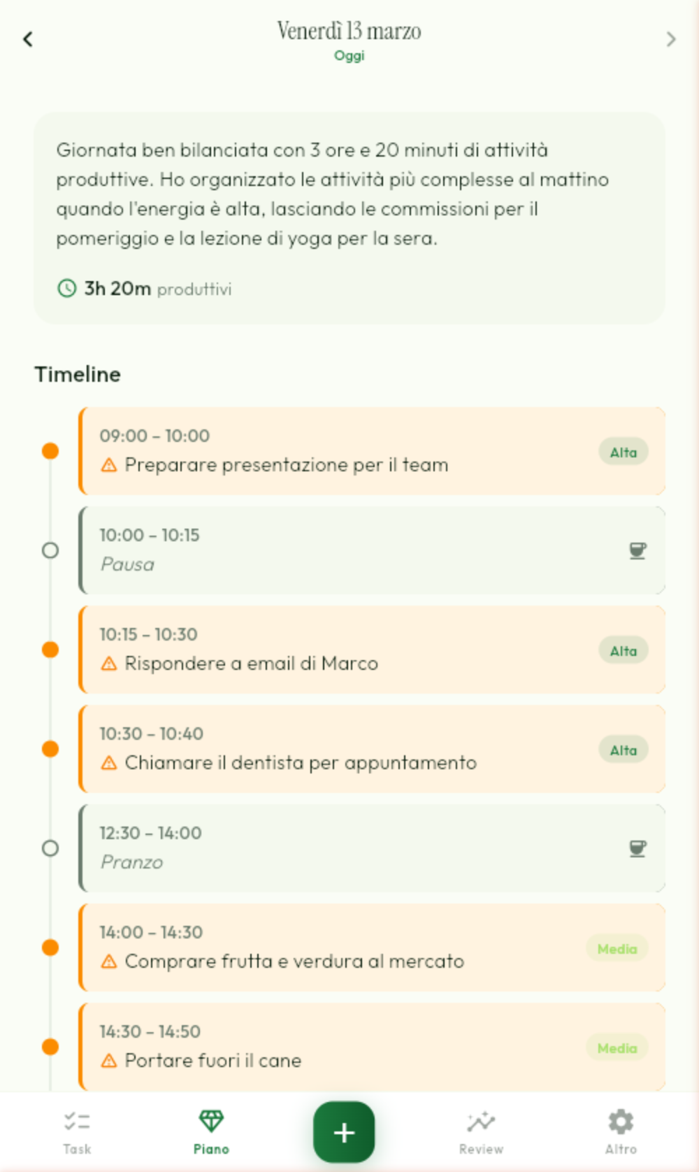 FoglIA — piano giornaliero con timeline