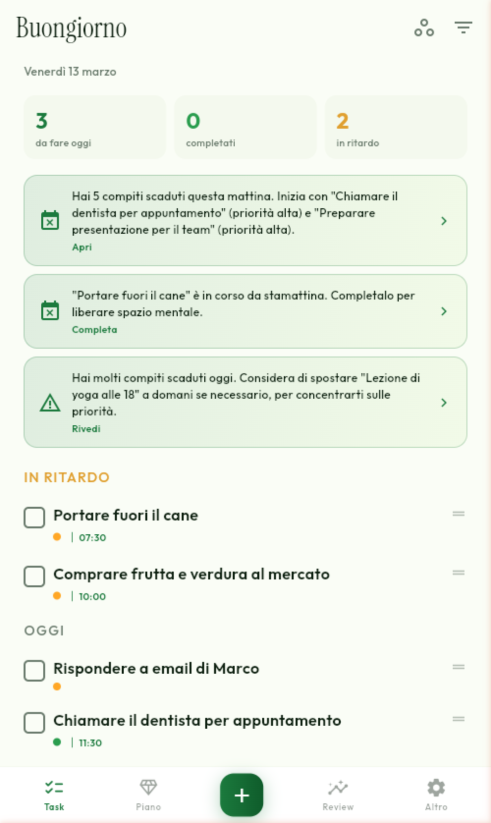 FoglIA — task di oggi con suggerimenti AI